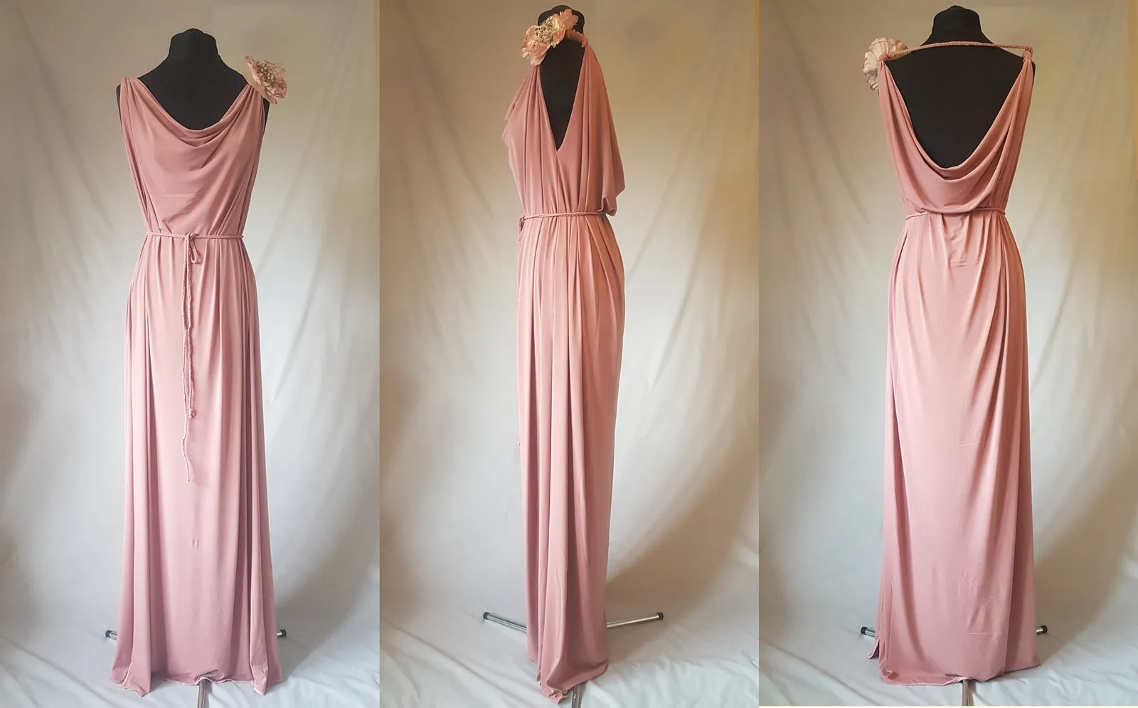 Dusky Pink Backless Grecian Bridal Wedding Dress