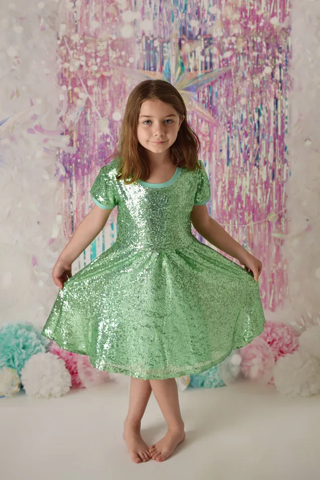 EVA LIGHT GREEN SPARKLE DRESS