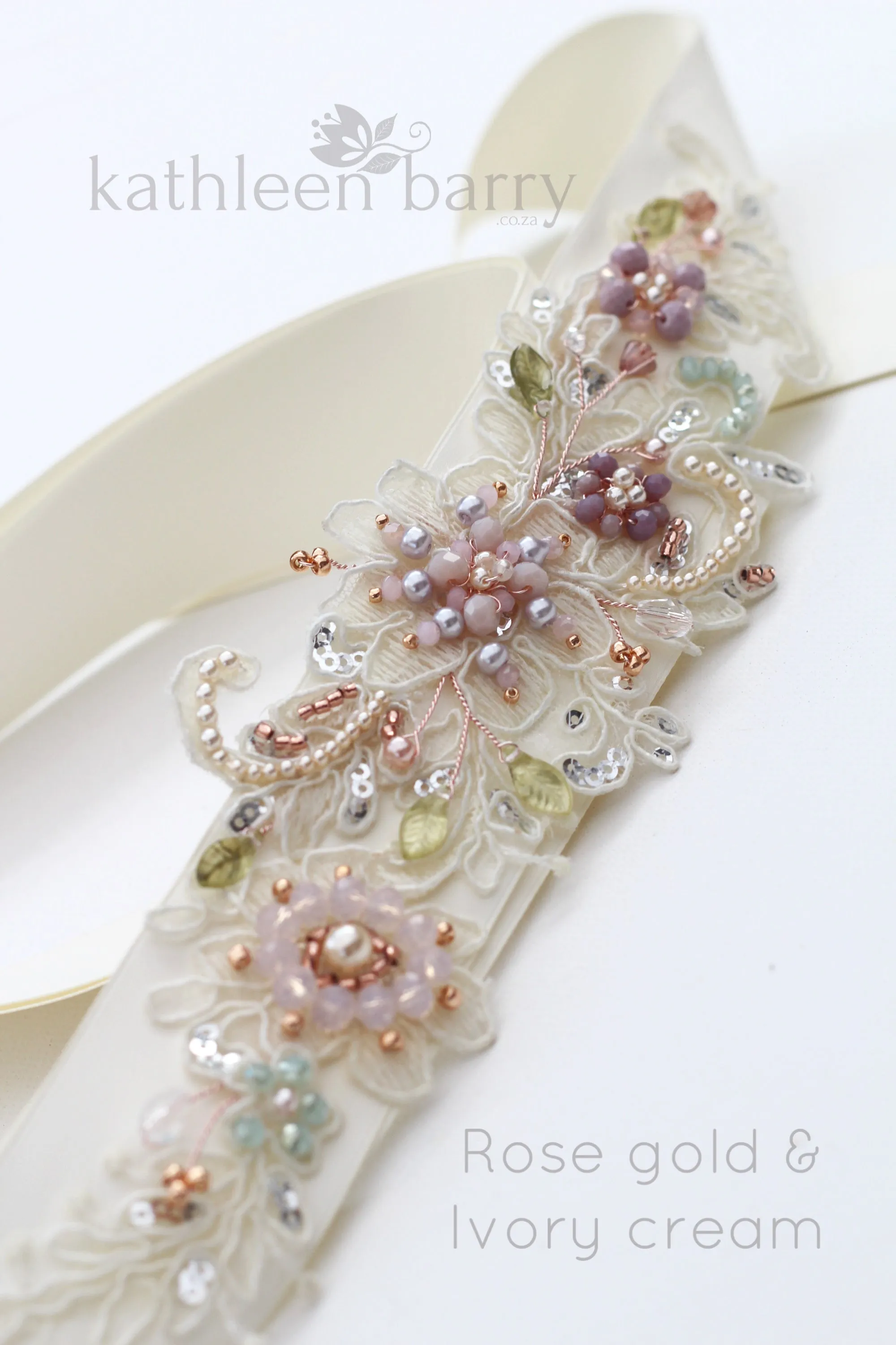 Evi Wedding dress sash / belt - Shades of lilac, dusty pink gold & sage - Color customization available