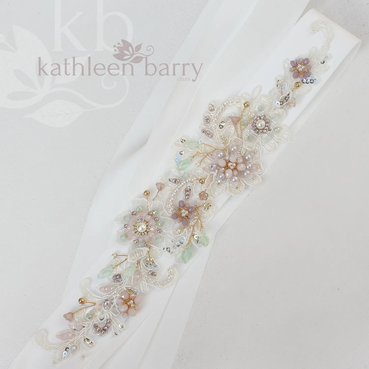 Evi Wedding dress sash / belt - Shades of lilac, dusty pink gold & sage - Color customization available