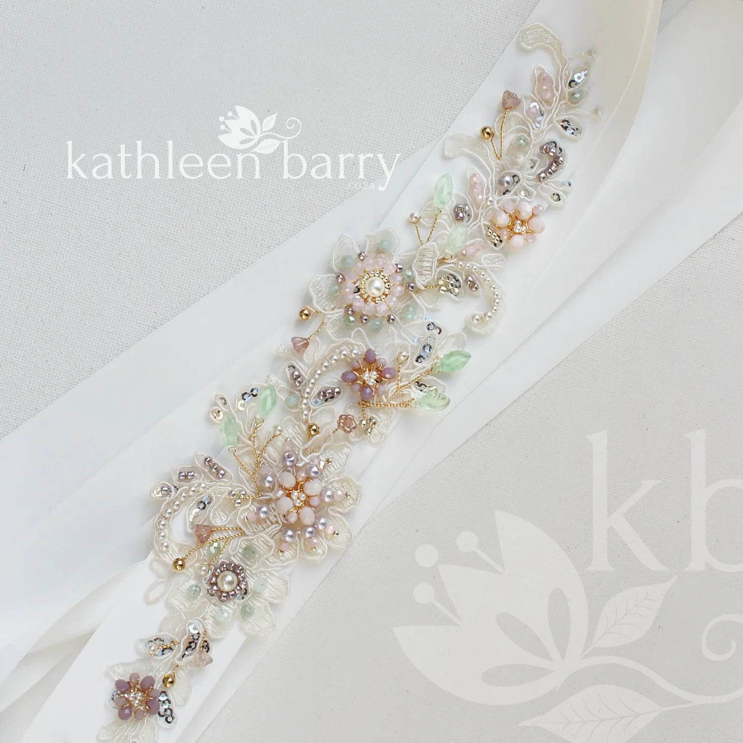 Evi Wedding dress sash / belt - Shades of lilac, dusty pink gold & sage - Color customization available