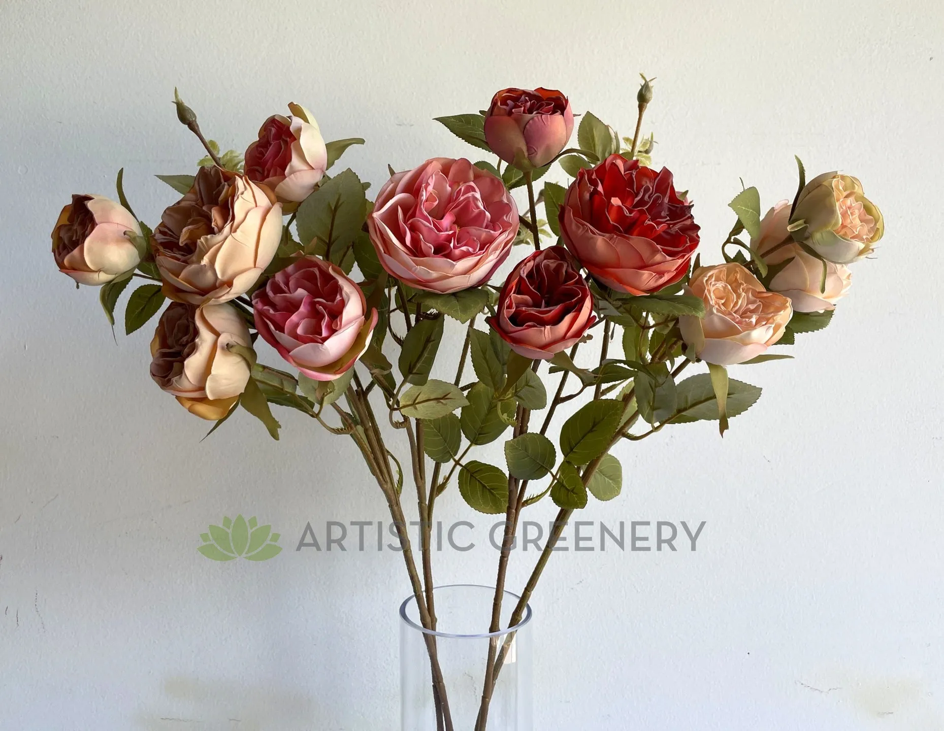 F0377 Rustic Style David Austin Rose Spray (Burnt Edges) 62cm 4 Colours