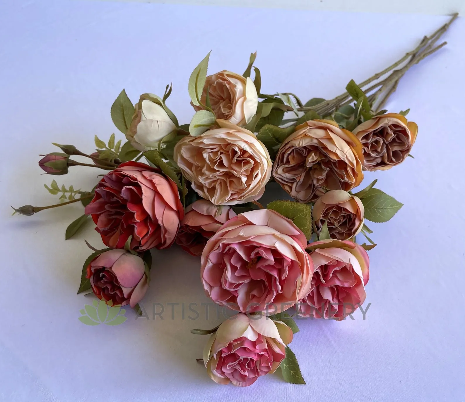 F0377 Rustic Style David Austin Rose Spray (Burnt Edges) 62cm 4 Colours