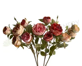 F0377 Rustic Style David Austin Rose Spray (Burnt Edges) 62cm 4 Colours