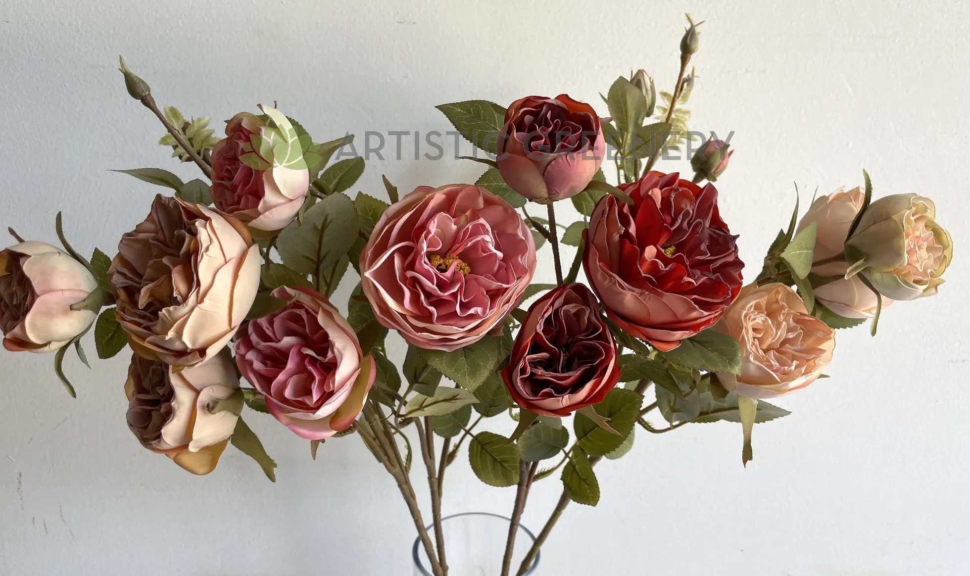 F0377 Rustic Style David Austin Rose Spray (Burnt Edges) 62cm 4 Colours