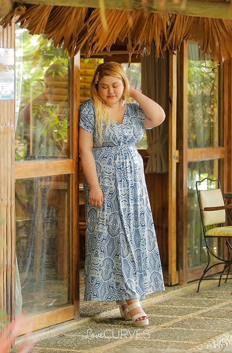 Front Knot Paneled Maxi Dress - Morris Blue