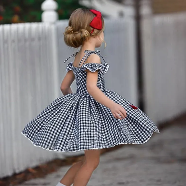 Girls Checkered Off Shoulder Dress - ONLY 3 LEFT !!!