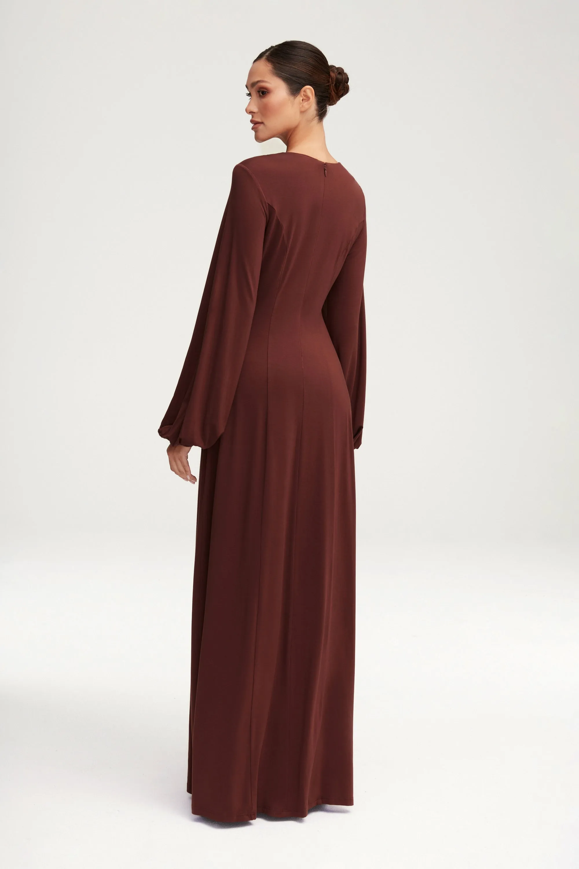 Hayat Jersey Princess Seam Maxi Dress - Chocolate