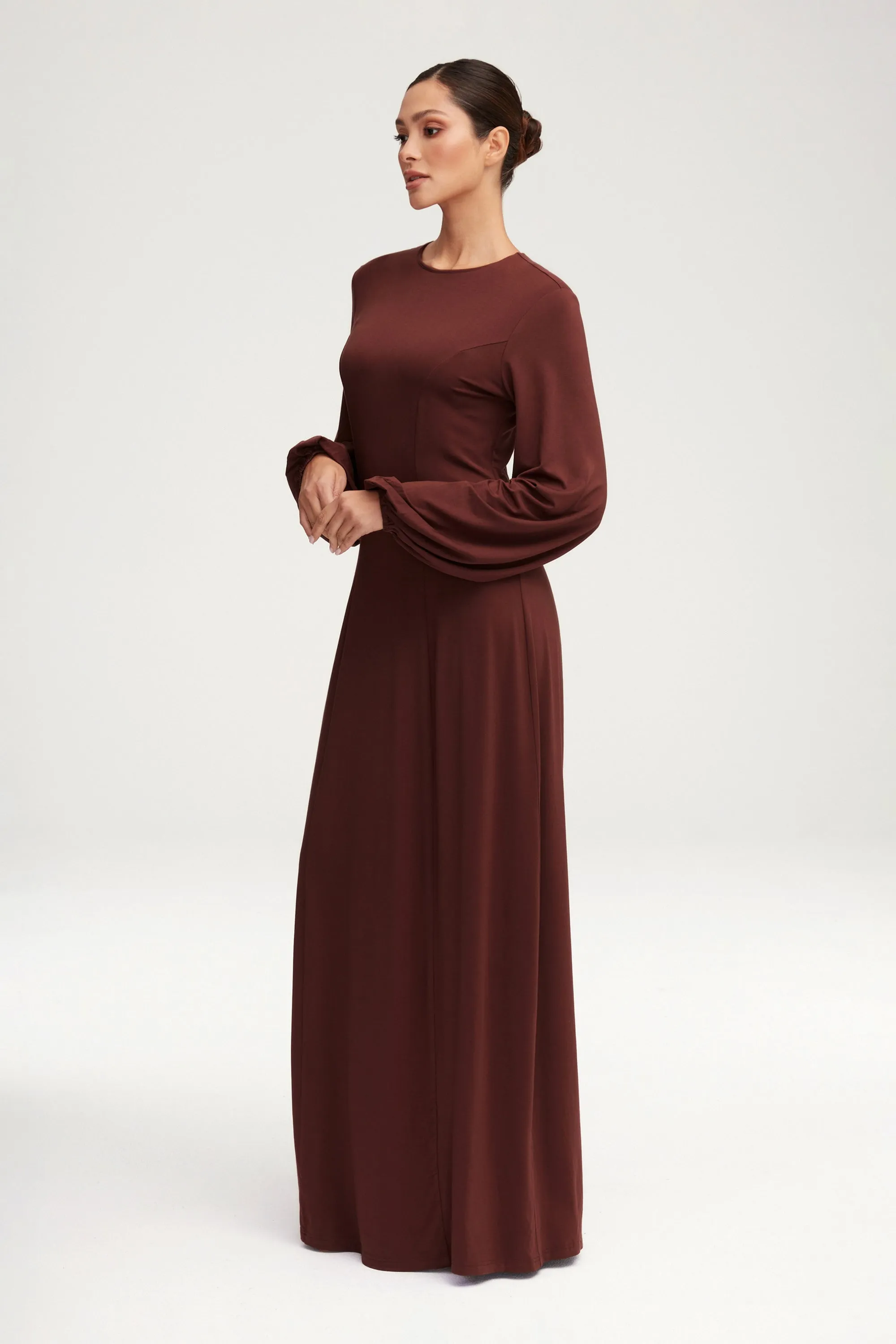 Hayat Jersey Princess Seam Maxi Dress - Chocolate