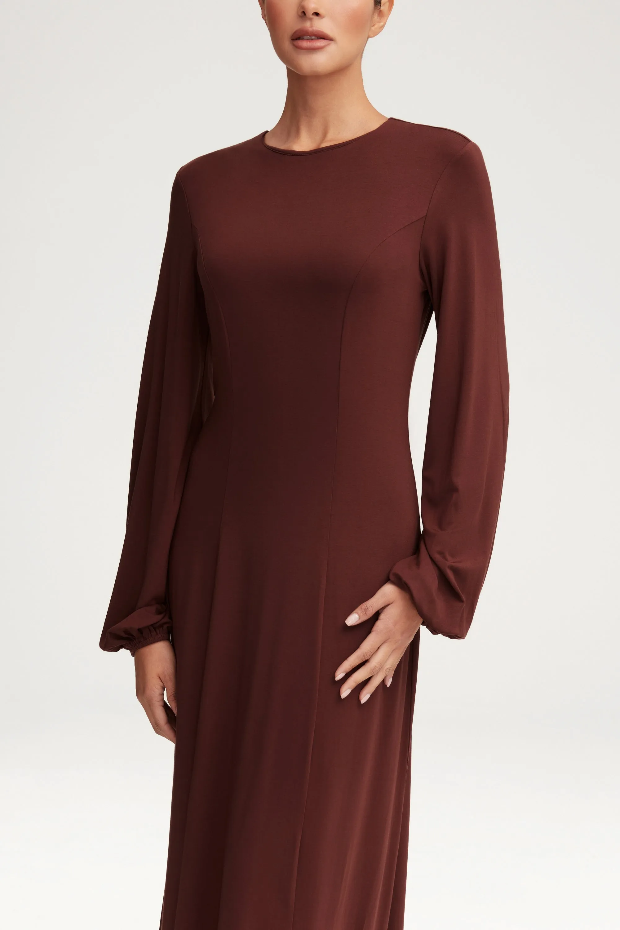 Hayat Jersey Princess Seam Maxi Dress - Chocolate