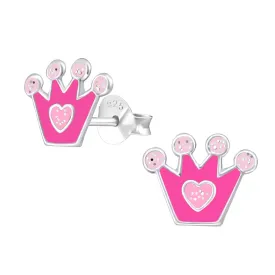 Heart Tiara Stud Earrings in Sterling Silver