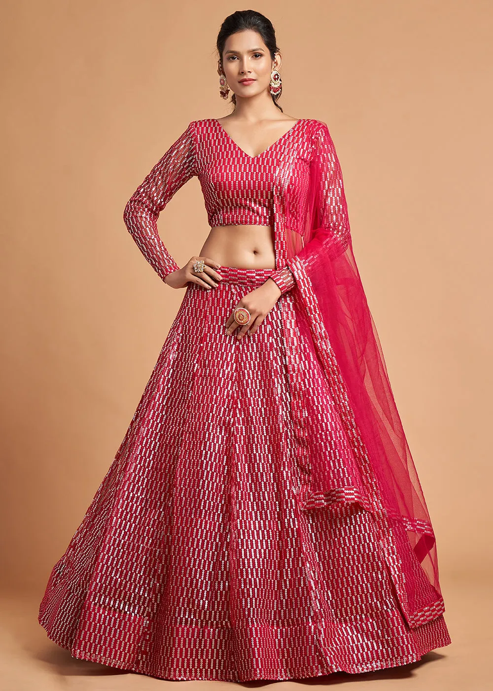 Hot Pink Stylish Embroidered A Line Lehenga Choli