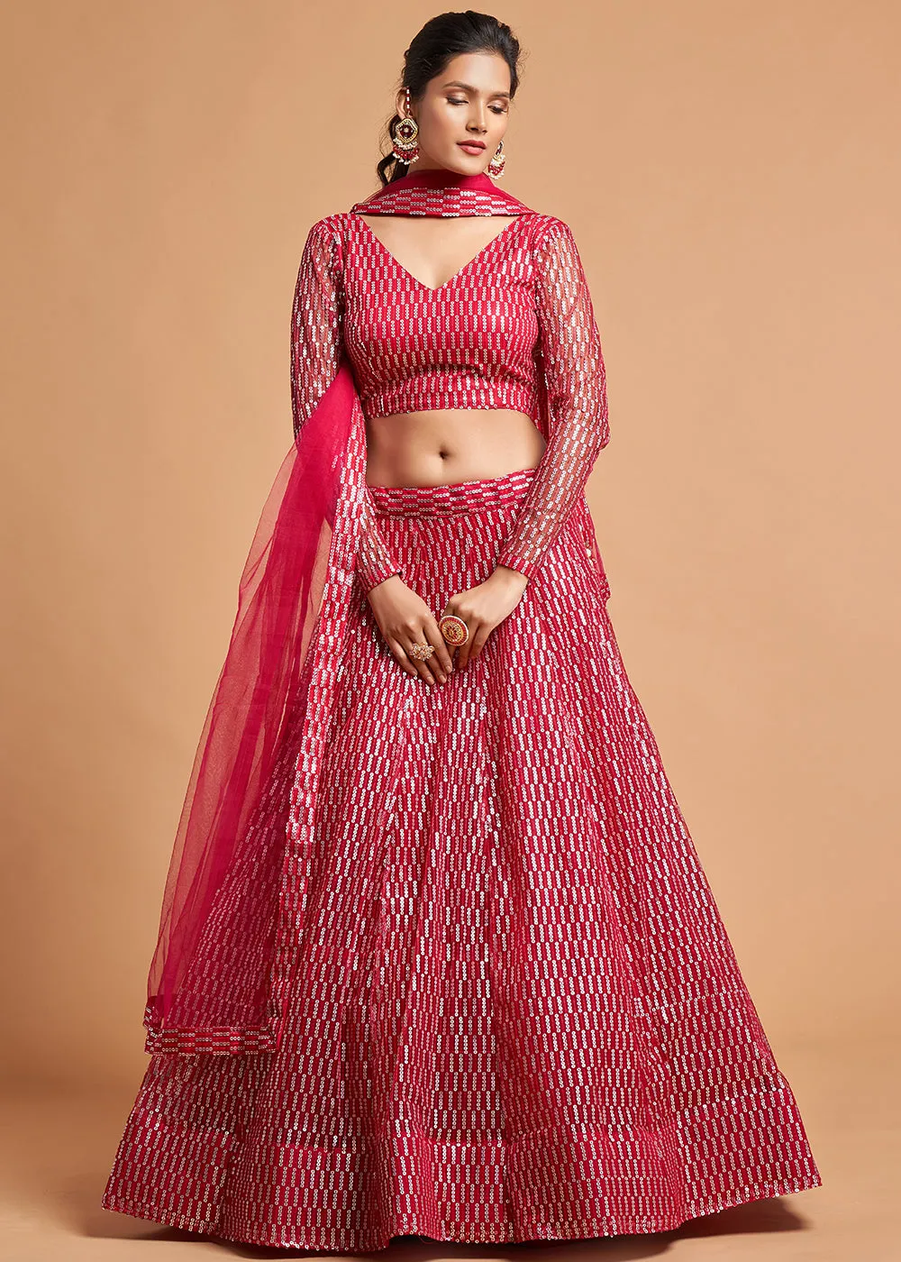 Hot Pink Stylish Embroidered A Line Lehenga Choli