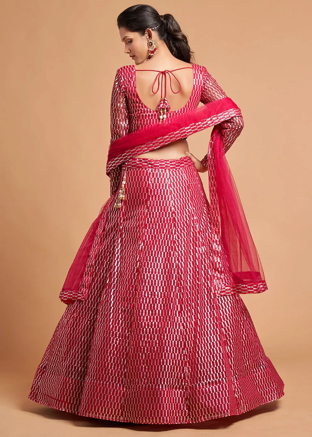 Hot Pink Stylish Embroidered A Line Lehenga Choli