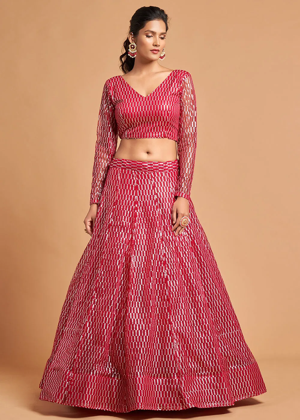 Hot Pink Stylish Embroidered A Line Lehenga Choli