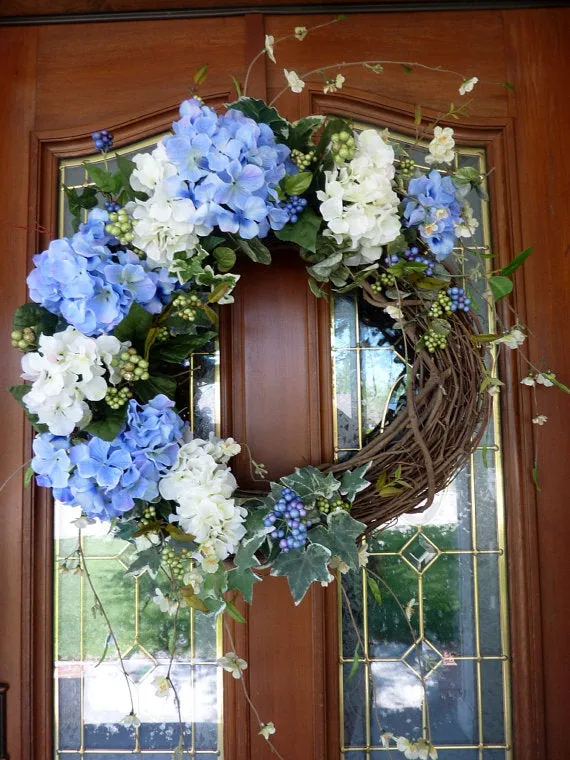 Hydrangea Wreath, Summer Wreath, Front door decor, Spring Wreath