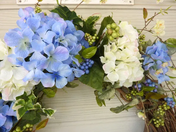 Hydrangea Wreath, Summer Wreath, Front door decor, Spring Wreath