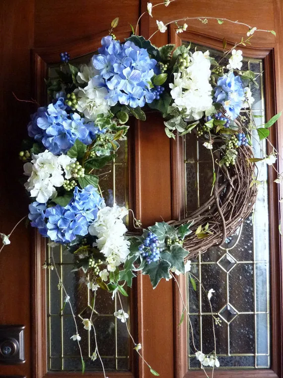 Hydrangea Wreath, Summer Wreath, Front door decor, Spring Wreath