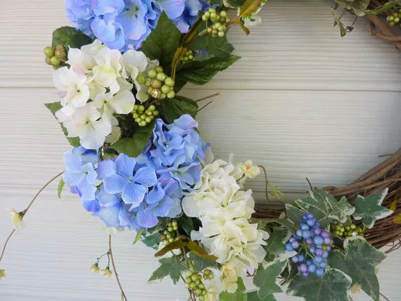 Hydrangea Wreath, Summer Wreath, Front door decor, Spring Wreath