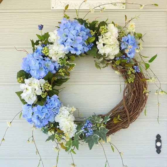 Hydrangea Wreath, Summer Wreath, Front door decor, Spring Wreath