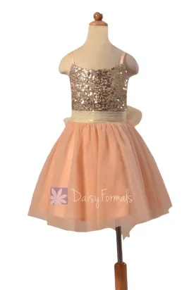 In stock,Ready to Ship -Dark Champagne Tulle Flower Girl Dress W/Sequin Bodice (FL2526) - (Dark Champagne, Children Sz #5)