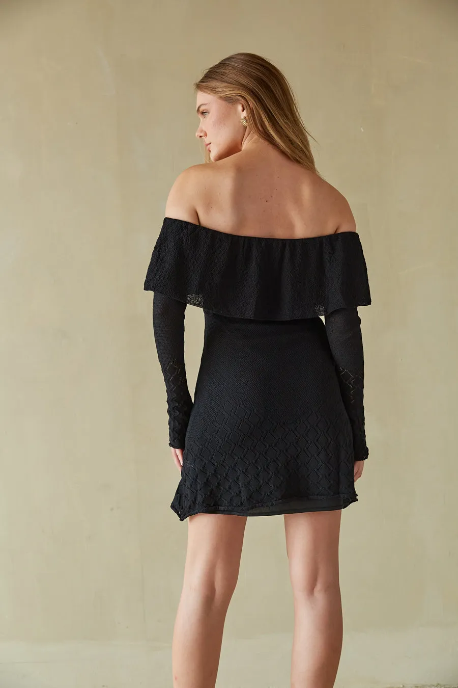 Julia Foldover Ruffle Sweater Mini Dress