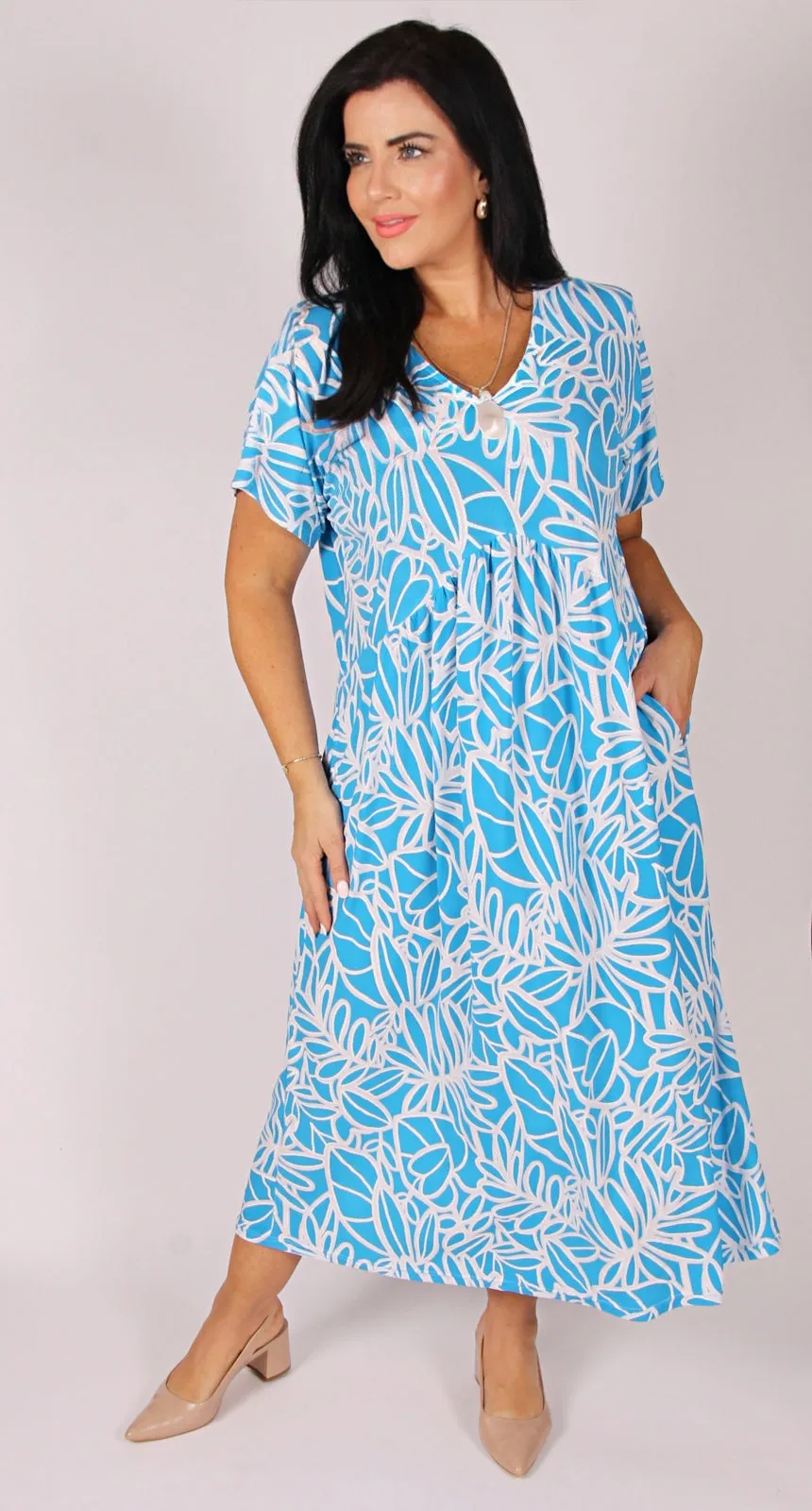 Lady Musgrave Gather Dress Aqua|White