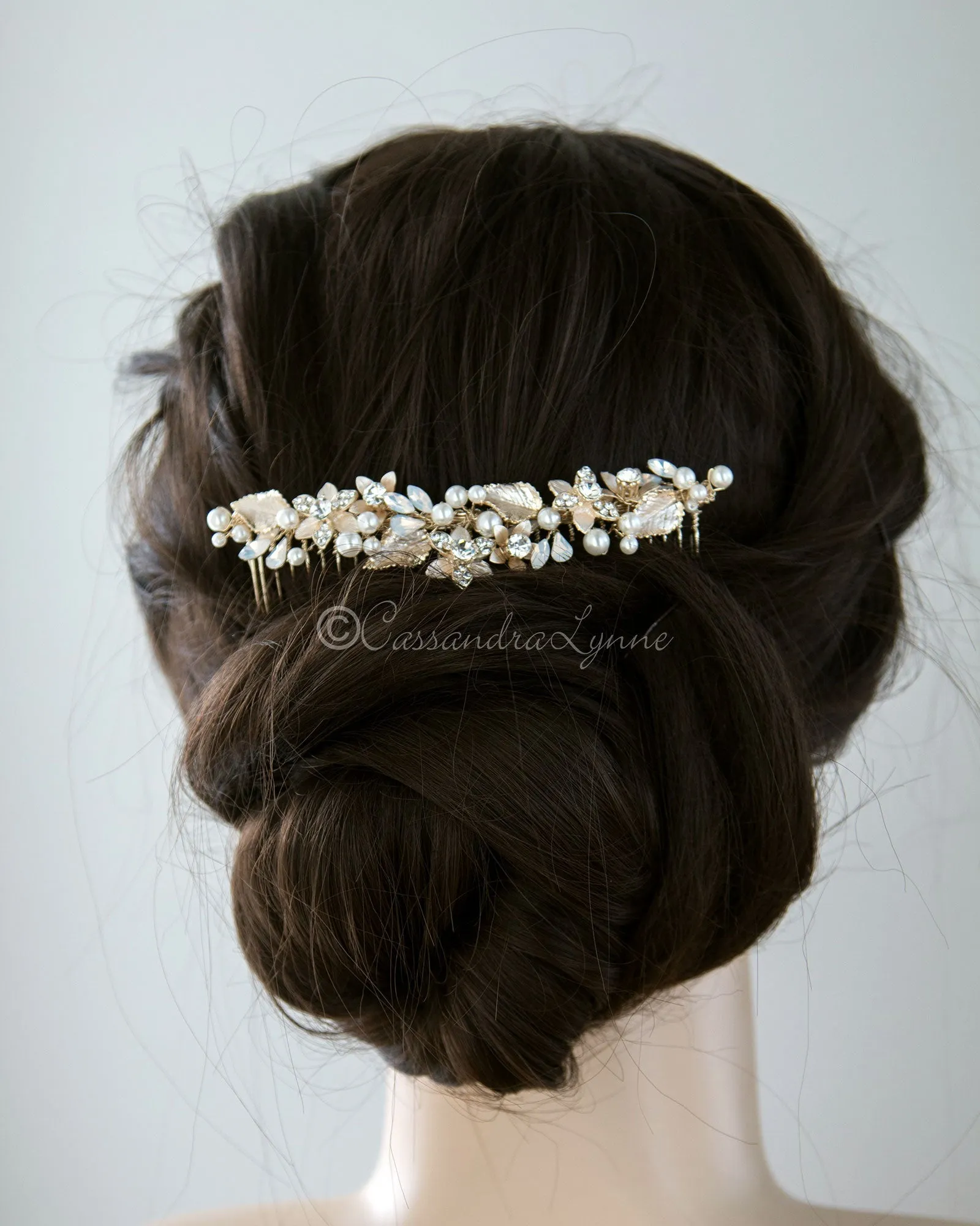 Light Gold Tiara Comb with White Opal Accents