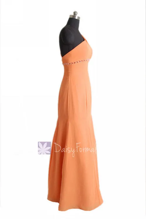 Long Mute Orange Chiffon Bridesmaid Dress Trumpet One Shoulder Prom Dress(BM6515)