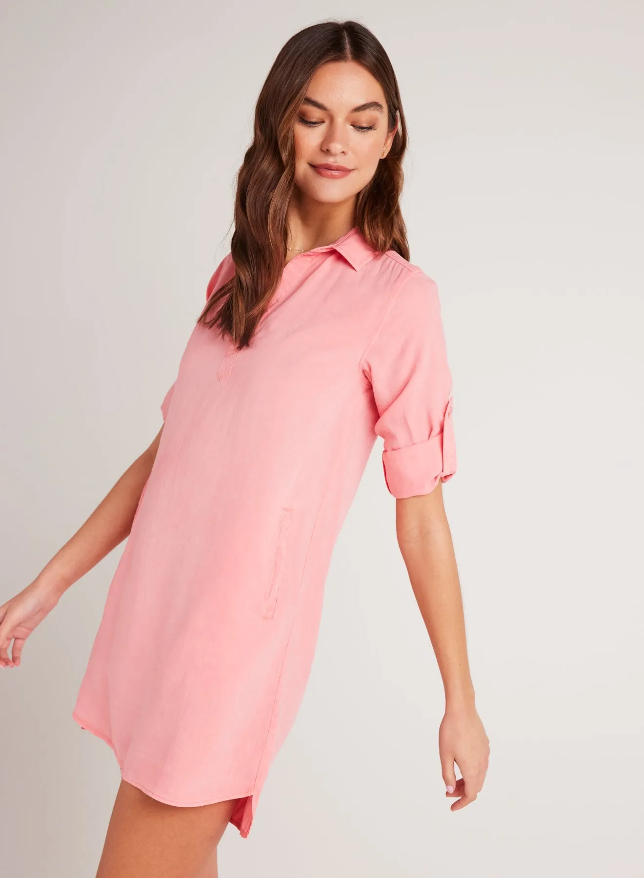 Long Sleeve A-Line Shirt Dress - Blossom Pink