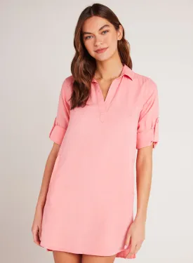 Long Sleeve A-Line Shirt Dress - Blossom Pink