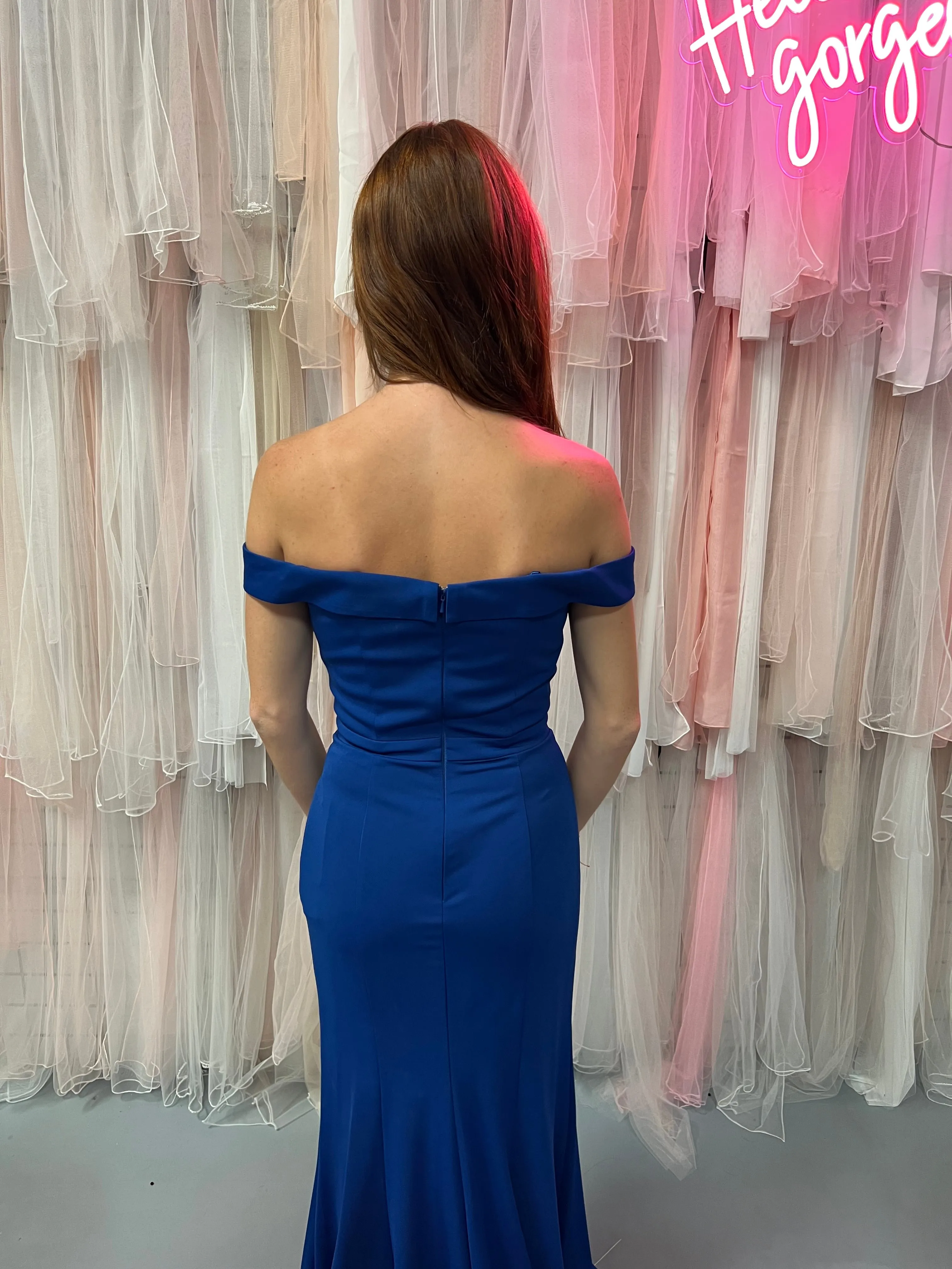 Lucci Lu 8197 Royal Blue Fitted Off the Shoulder Dress