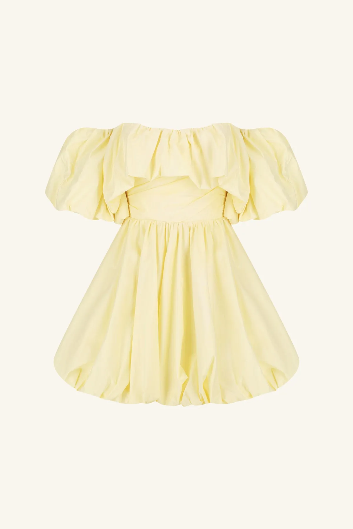 MAIORI OFF SHOULDER DRAPED BUBBLE MINI DRESS - LEMON