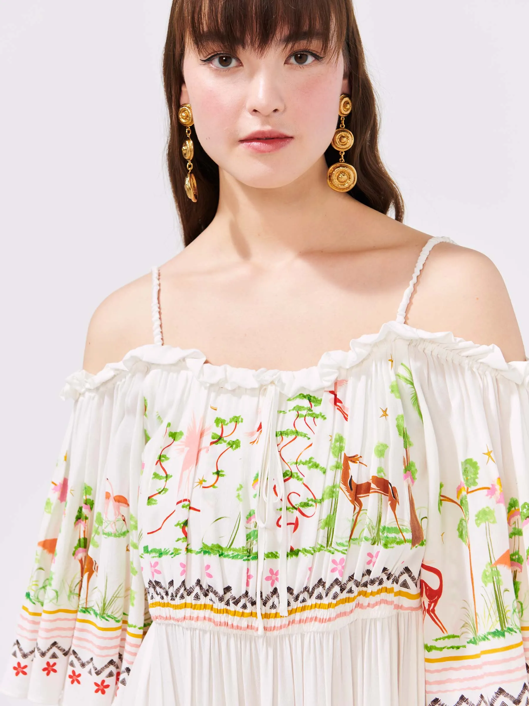 Memories Of Utopia Off Shoulder Midi Dress White