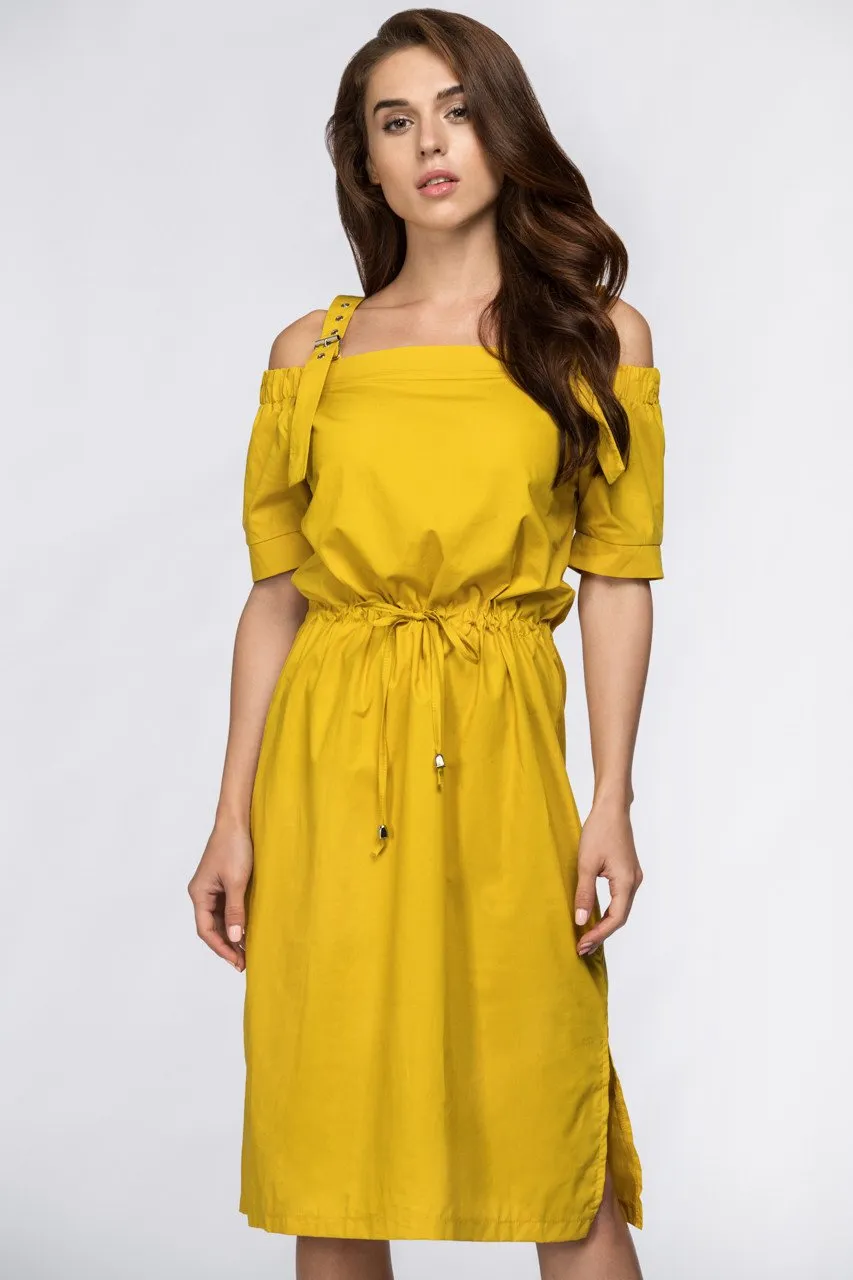 Mustard Off the Shoulder Belted Strap