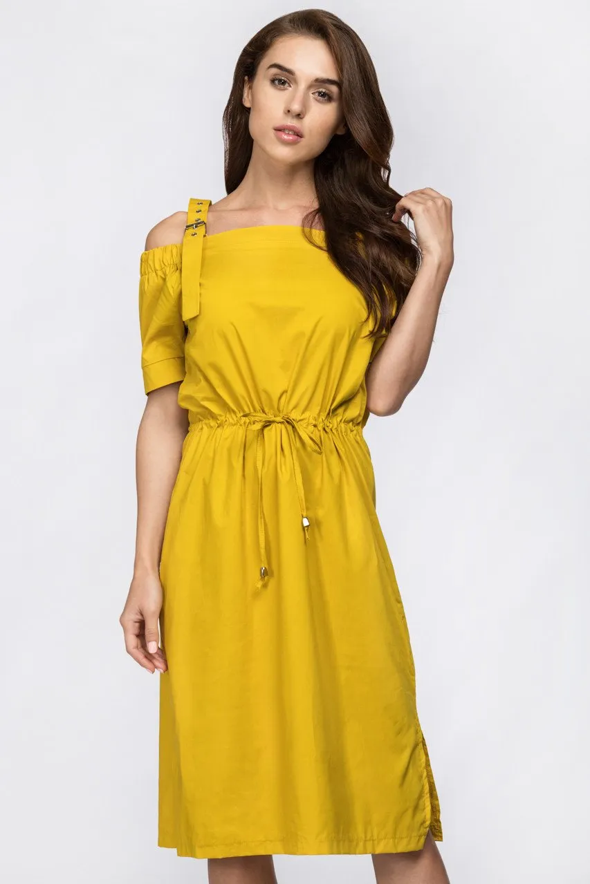 Mustard Off the Shoulder Belted Strap