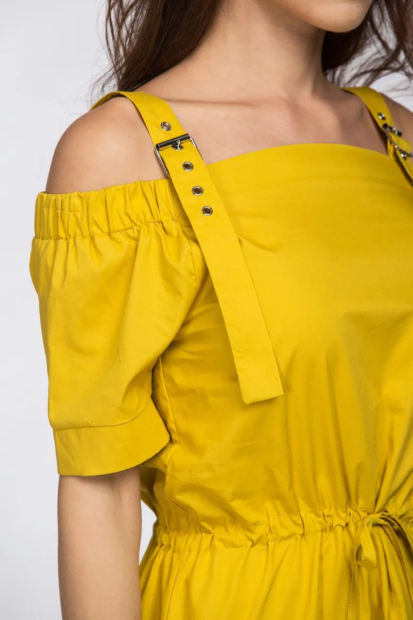 Mustard Off the Shoulder Belted Strap