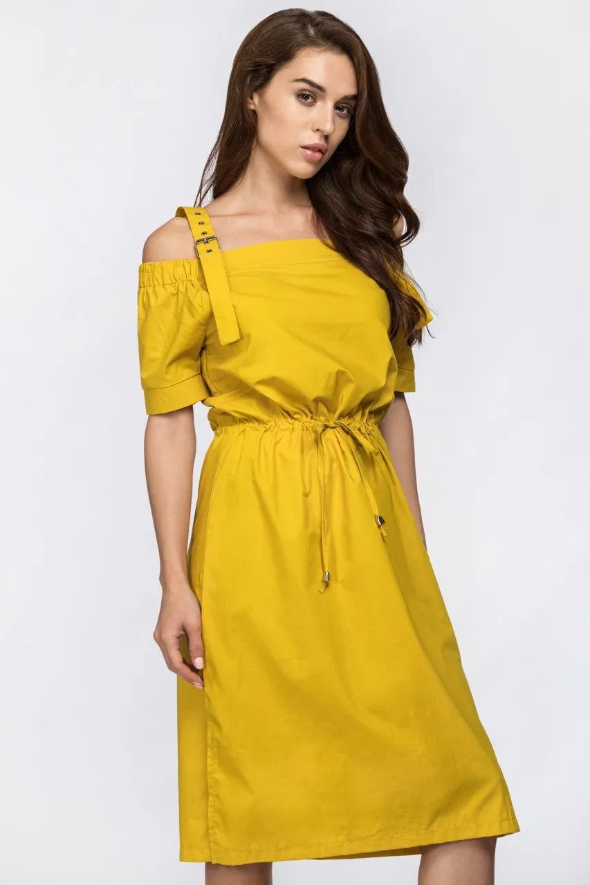 Mustard Off the Shoulder Belted Strap