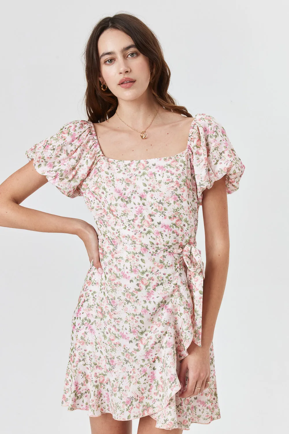 Pink Floral Wrap Dress