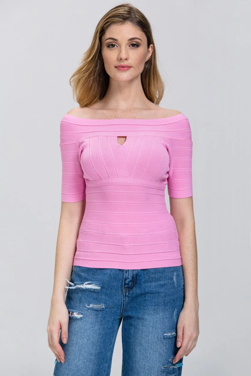 Pink Zip Up off the shoulder Band Top