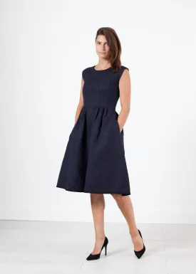 Pleated Rita Dress in Dark Navy -UEB