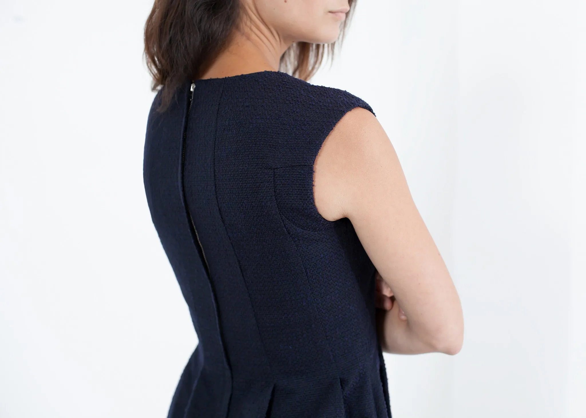 Pleated Rita Dress in Dark Navy -UEB