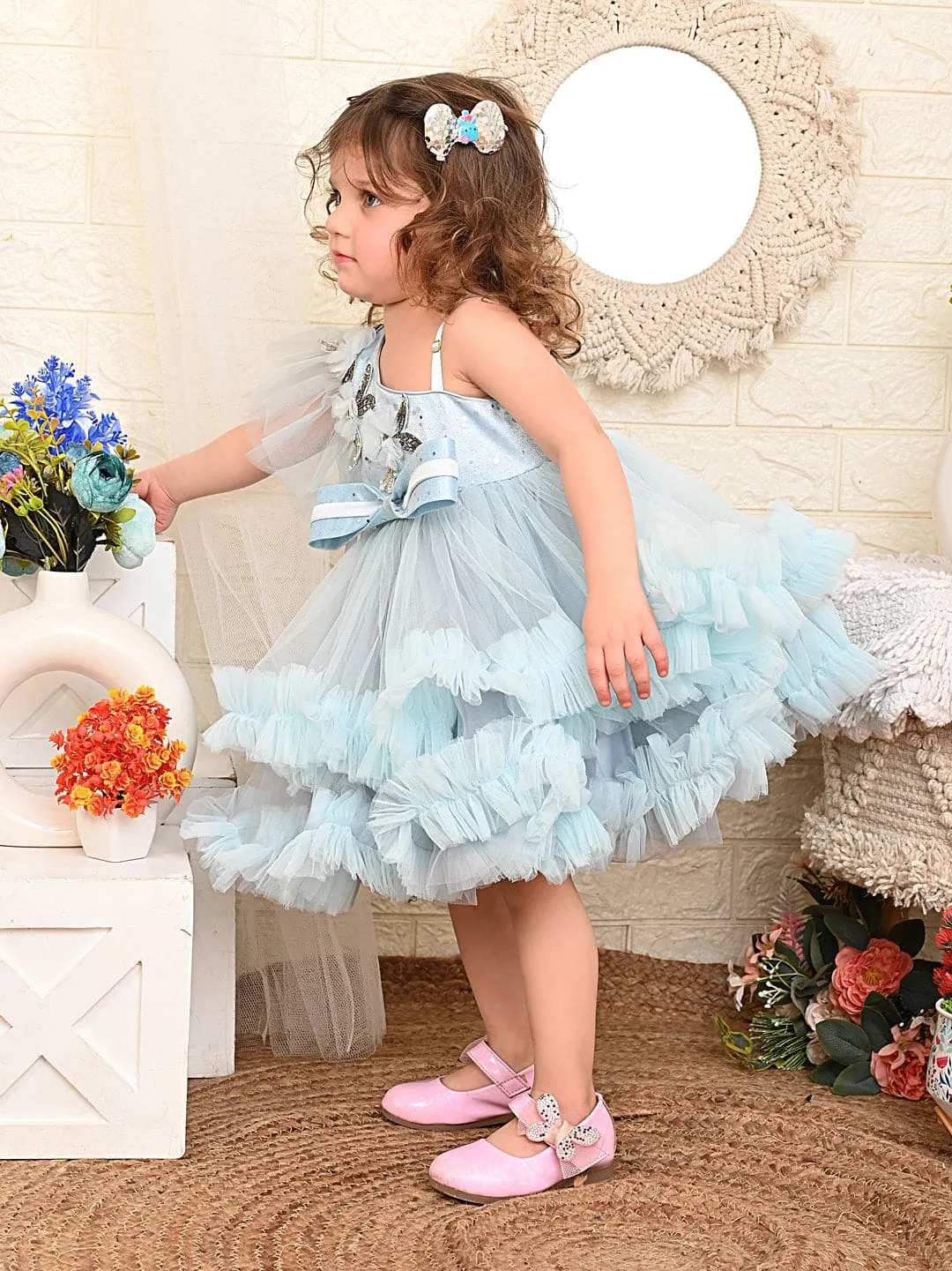 Pre Order: One Shoulder Blue Ruffled Dress