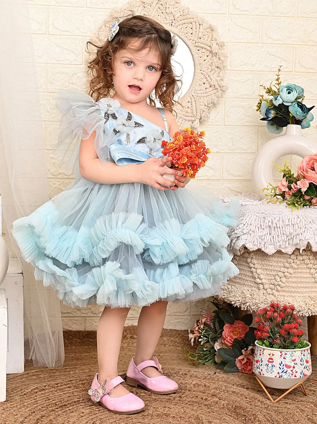 Pre Order: One Shoulder Blue Ruffled Dress