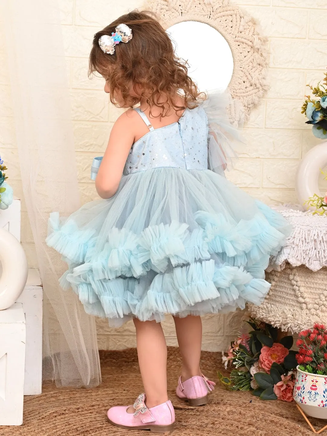 Pre Order: One Shoulder Blue Ruffled Dress