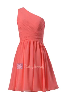 Pretty Light Coral One-Shoulder Short Prom Dress Bridesmaid Dress(BM351)