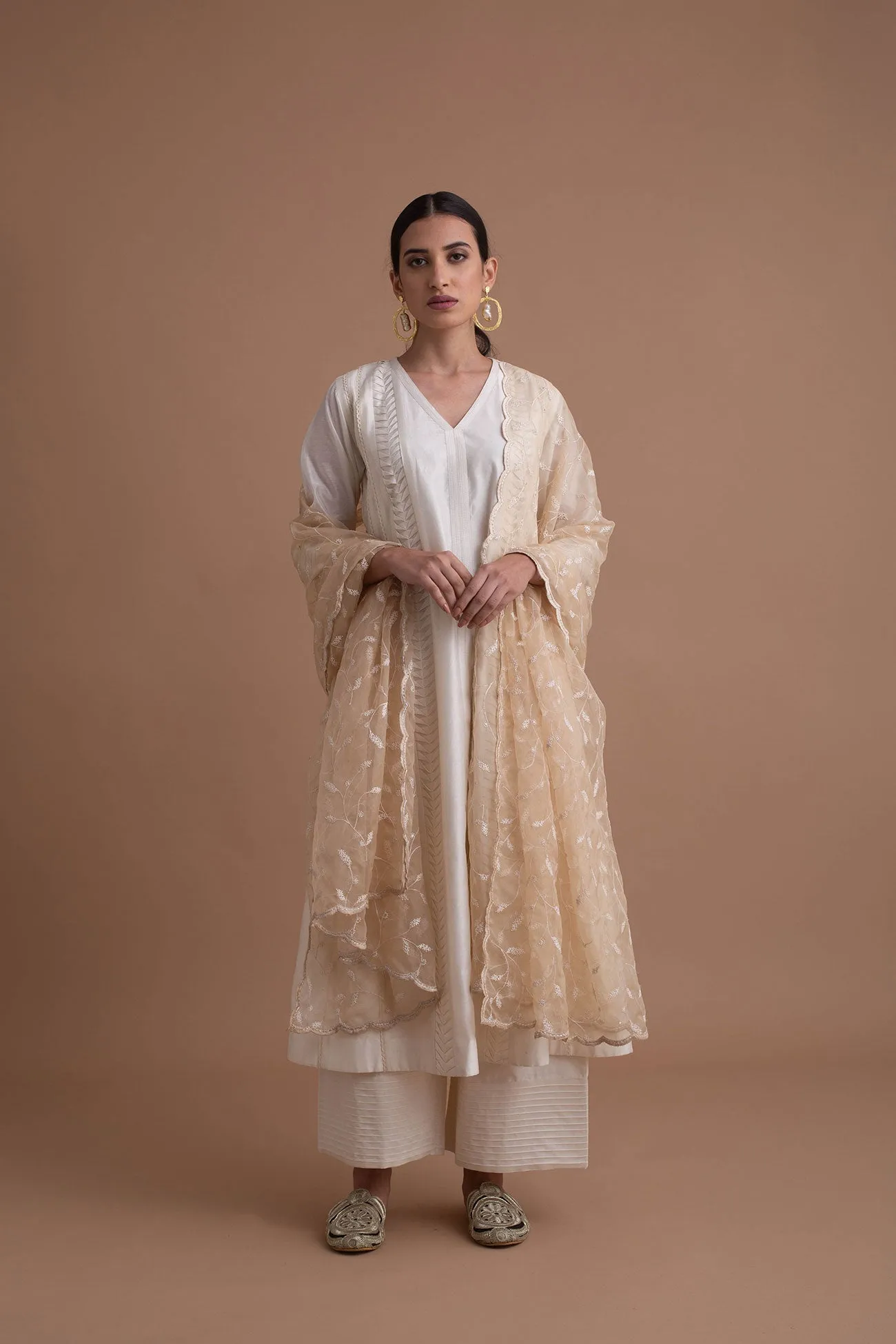 Silk Chanderi Pleated Kurta Set