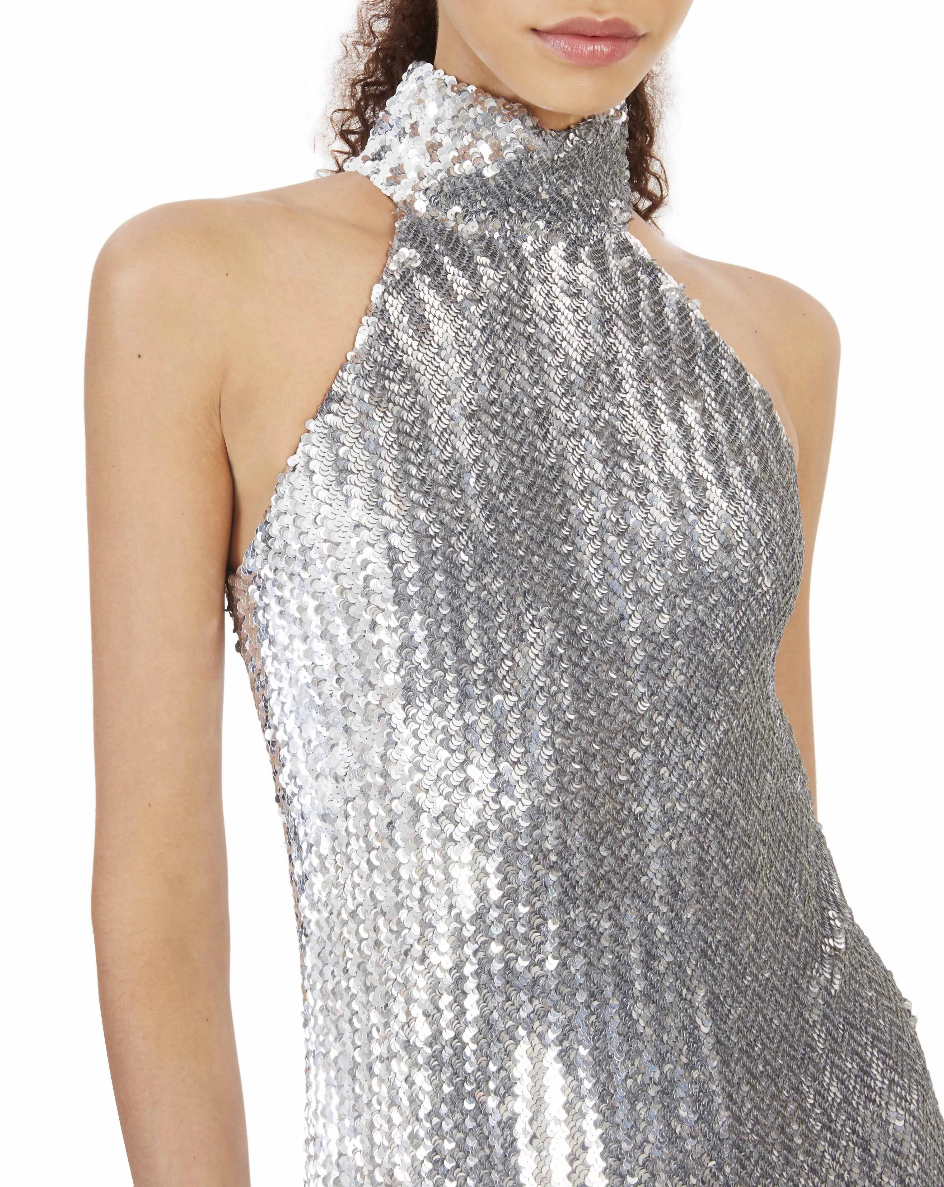 Silver Sequin Mermaid Halter Dress