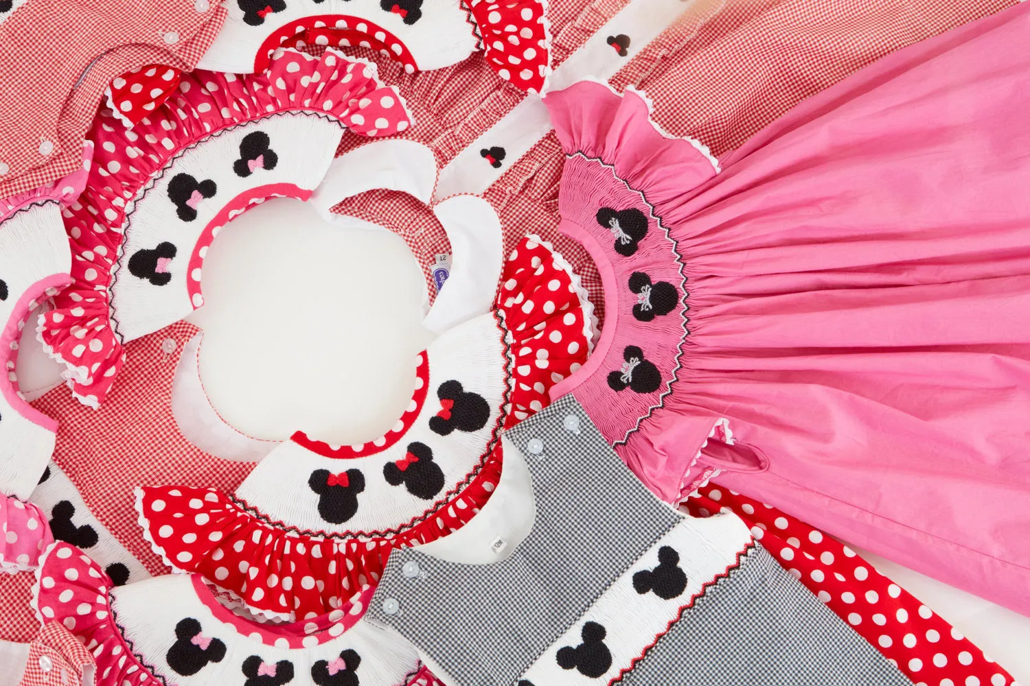 Smocked Mouse Ears Bishop Dress in Red Polka Dot