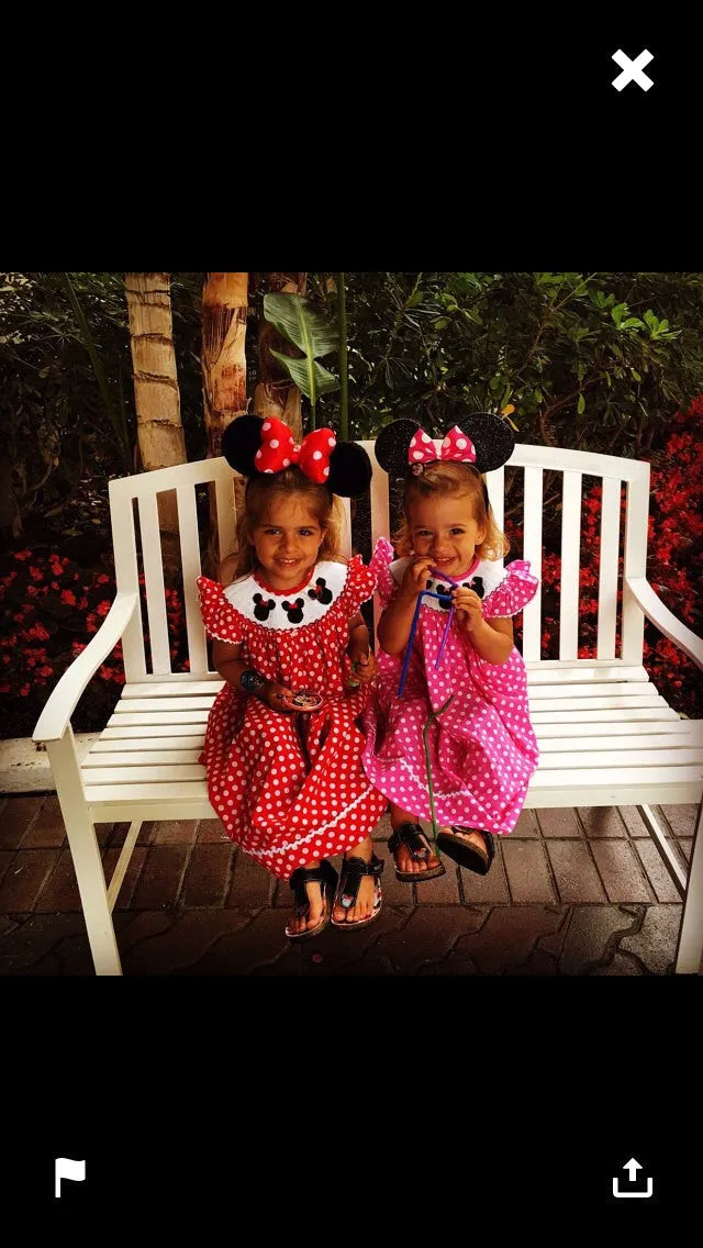 Smocked Mouse Ears Bishop Dress in Red Polka Dot